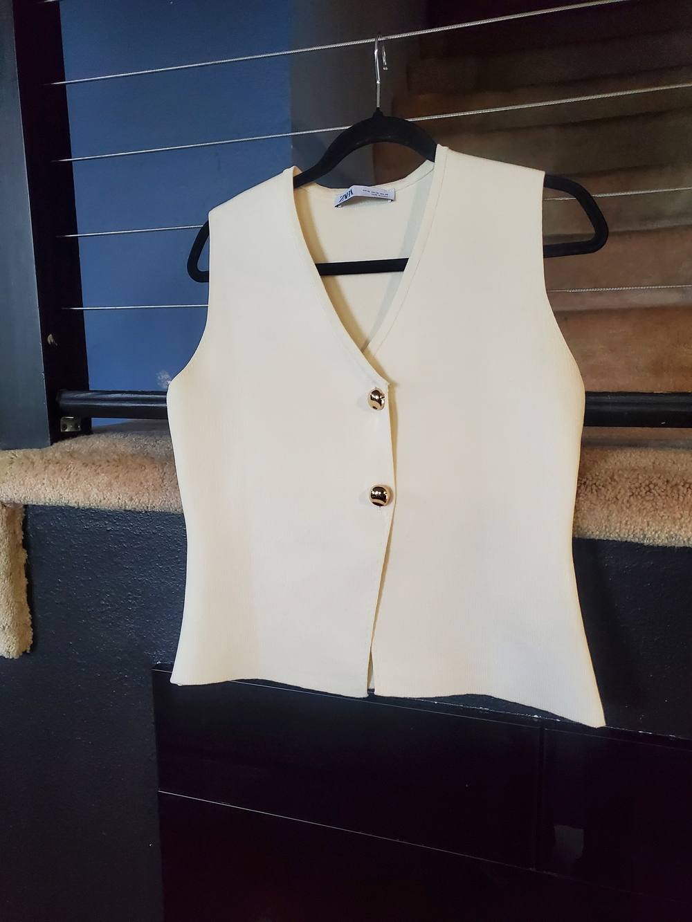 Zara Cream V-Neck Button Front Tank